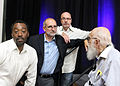 Isaac (L), Cameron, Emery Emery, & James Randi at TAM13 2015