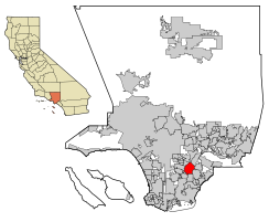 Location of Downey in Los Angeles County, California