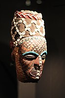 Ngady-Mwash mask; 19th century; from Kuba Kingdom; Ethnologic Museum of Berlin. A great deal of the art was created for the courts of chiefs and kings and was profusely decorated, incorporating cowrie shells and animal skins (especially leopard) as symbols of wealth, prestige and power