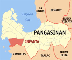 Mapa ng Pangasinan na nagpapakita sa lokasyon ng Infanta.