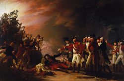 A 1789 work by American painter John Trumbull, The Sortie Made by the Garrison of Gibraltar, 1789 shows the 1781 sortie that the garrison made against the besiegers. Here the dying officer Don José de Barboza is in a slightly different pose to the 1788 version (in infobox), looking down instead of to the left.[149] Metropolitan Museum of Art