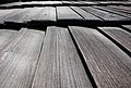 Close-up view of shingles on the Church of Exaltation of the Cross in Bystřice, Frýdek-Místek District, Moravian-Silesian Region, Czech Republic)