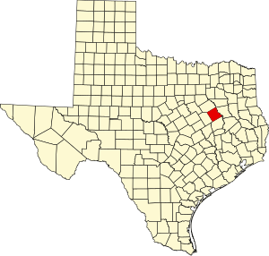 Map of Texas highlighting Freestone County