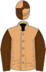 Fawn, brown sleeves, quartered cap, brown pompon