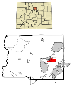 Location of the Gunbarrel CDP in Boulder County, Colorado.