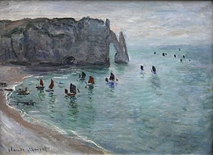 Claude Monet, Étretat, la porte d'Aval : bateaux de pêche sortant du port, 1885.