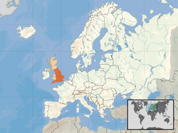 Location of  Inglan  (orange) – in Europe  (camel & white) – in the United Kingdom  (camel)