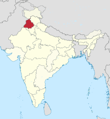 Map of India with the location of পাঞ্জাব চিহ্নিত