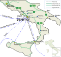 Highways, railroads and course from and to Salerno