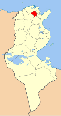 Map of Tunisia with Manouba highlighted