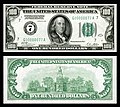 Federal Reserve Note típusú, az FRB of Chicago, Illinois által kiadott, 1928-as szériájú 100 dolláros bankjegy zöld kincstári címerrel és sorozatszámokkal. A bank jelvénye a bal oldalon számmal 7.