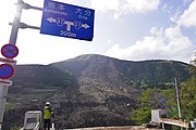 The Great Aso Bridge in Minamiaso collapsed into the Kurokawa River due to a landslide