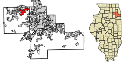 Location of Oswego in Kendall and Will Counties, Illinois