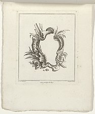 Cartouche from the Second Livre de Cartouches, an example of asymmetry; c.1710–1772; engraving on paper; 23 x 19.8 cm; Rijksmuseum, Amsterdam, the Netherlands