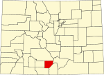 State map highlighting Alamosa County