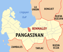 Map of Pangasinan with Binmaley highlighted