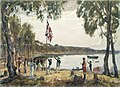 Image 12Governor Arthur Phillip hoists the British flag over the new colony at Sydney Cove in 1788. (from Culture of Australia)