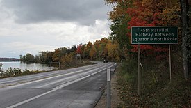 45th parallel sign along M-22, north of Suttons Bay