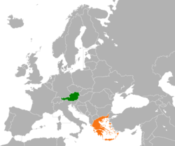 Map indicating locations of Austria and Greece
