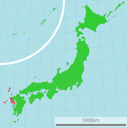 Location of Nagasaki in Japan