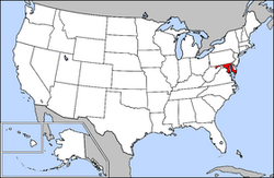 Harta Statelor Unite cu statul Maryland indicat