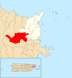 Location of Río Arriba within the municipality of Fajardo shown in red