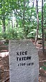 Site of Rice Tavern, a former colonial tavern with the foundation in back of the sign, near the entrance at Old Marlboro Road in Maynard