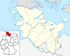 Mapa konturowa Szlezwika-Holsztynu, blisko prawej krawędzi u góry znajduje się punkt z opisem „Tunel pod Bełtem Fehmarn”