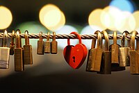 Love padlocks by night on Butchers' Bridge in Ljubljana, Slovenia.