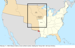 Map of the change to the United States in central North America on February 11, 1839