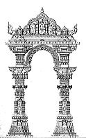 Artistic rendition of the Kirtistambh at Rudra Mahalaya Temple. The temple was destroyed by Alauddin Khalji.[260]