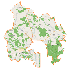 Mapa konturowa gminy wiejskiej Międzyrzec Podlaski, w centrum znajduje się punkt z opisem „Halasy”