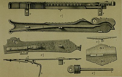 Bagian-bagian dari mekanisme snap matchlock sebuah istinggar.