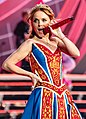 Halliwell wearing a floor length Union Jack dress during the Spice World – 2019 Tour