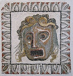 Roman egg-and-dart on a mosaic with a Dionisiac theatre mask, late 1st century BC, mosaic, National Roman Museum of Palazzo Massimo, Rome