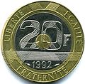 Image 10French 1992 twenty Franc Tri-Metallic coin (from Coin)