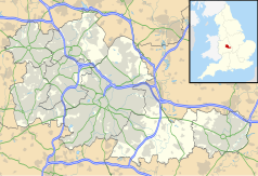 Mapa konturowa West Midlands, w centrum znajduje się punkt z opisem „Erdington”