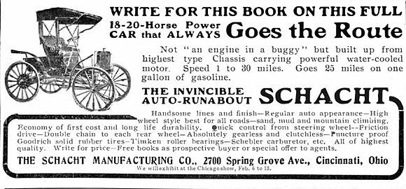 Advertising for 1908 Schacht