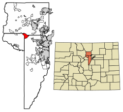 Location of the Coal Creek CDP in Jefferson, Boulder, and Gilpin counties, Colorado.