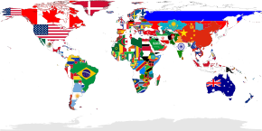 A map showing the flags of the world, in equirectangular projection. The countries shown are the members of the United Nations