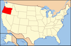 Harta Statelor Unite cu statul Oregon indicat