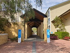 This is an image of a covered pathway leading to lecture theatres and the School of Education.