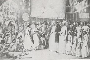 Old painting of Durga Puja in Kolkata, possibly at Shobhabazar