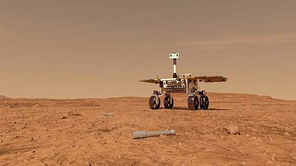 L'astromobile SFR collecte les tubes contenant les échantillons de sol déposés par Mars 2020