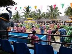 Vanfkamp i Huai Yai, Chonburi, 2015. Bemærk at alle er klædt i blomstret tøj.