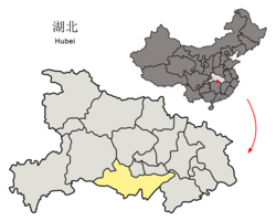 Kinaroroonan ng nasasakupan ng Lungsod ng Jingzhou sa Hubei