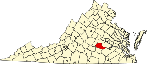 Map of Virginia highlighting Amelia County