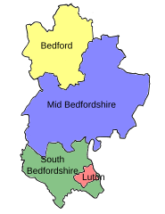 Map of parliamentary constituencies in Bedforshire 1950–1974