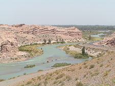 View of the San Juan River (Argentina) and the surrounding arid landscape