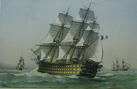 Bretagne sailing close-hauled; the rounded, armed aft is clearly visible.